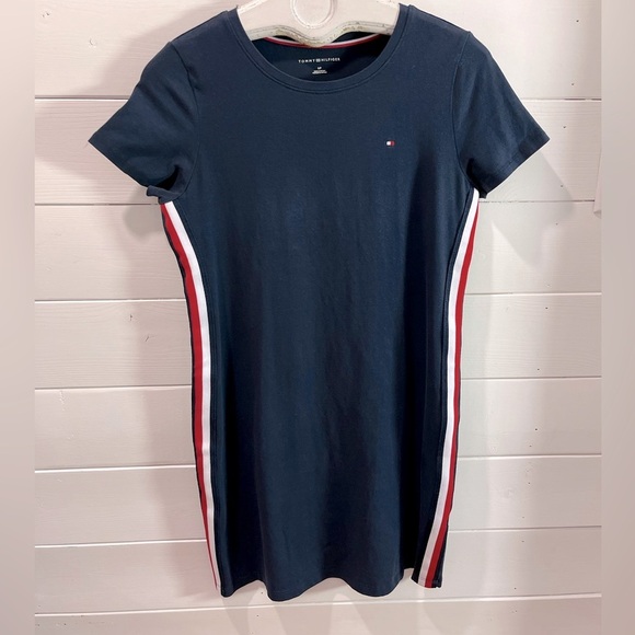 TOMMY HILFIGER – Navy T-Shirt Dress with Side Stripes – Size S - Picture 1 of 8